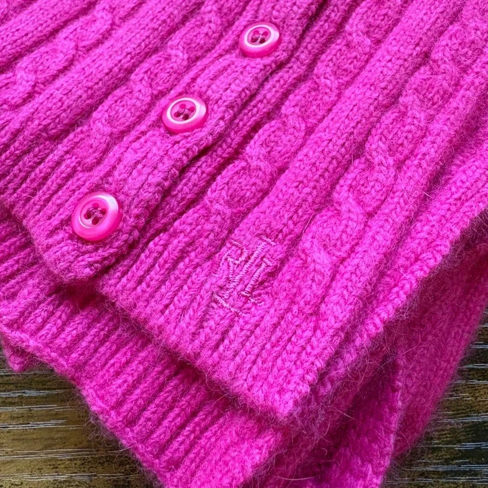Lauren Ralph Lauren Pink Cable Knit Button Wrap Scarf Rabbit Hair Blend